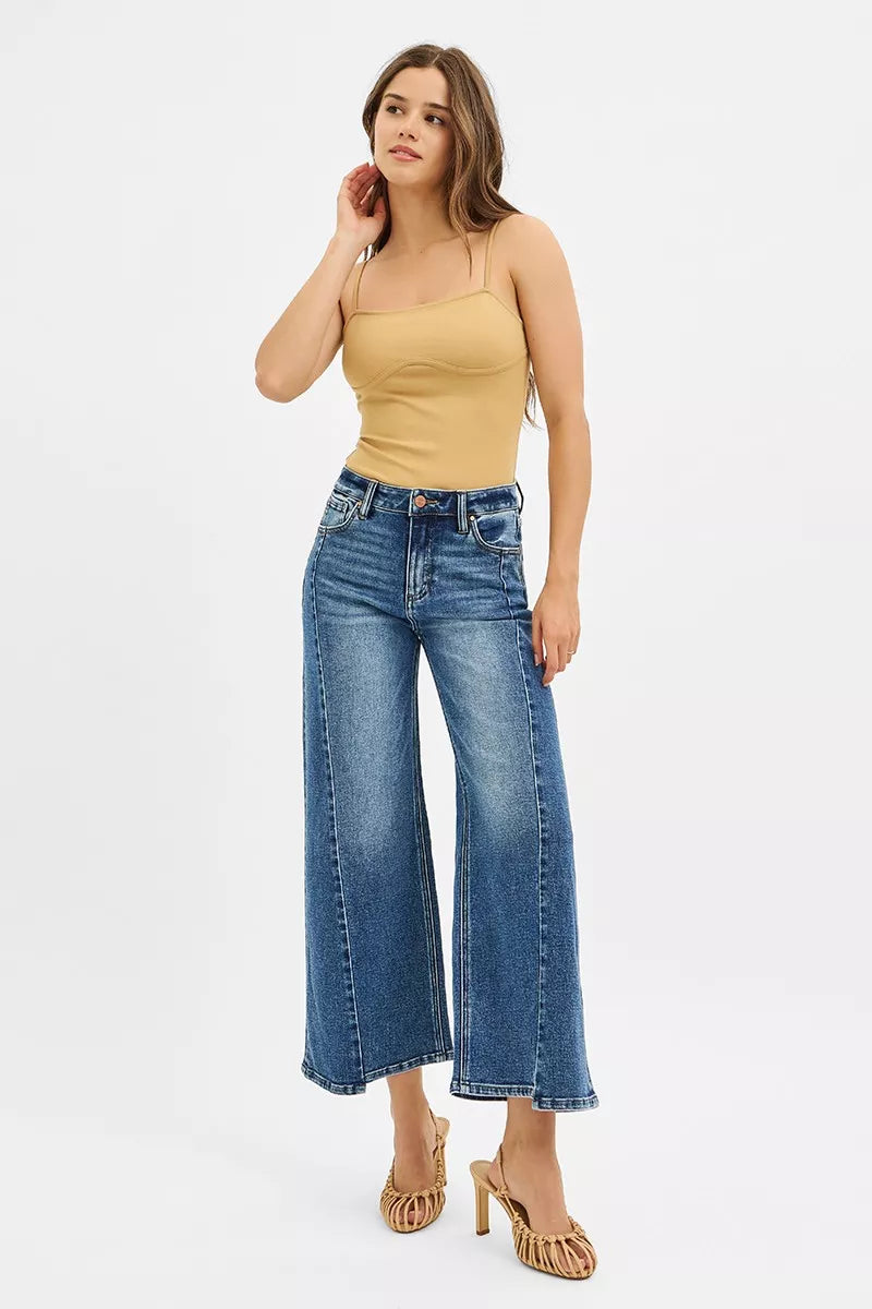 RISEN High Rise Crop Wide Leg Jeans with Step Hem OutfitFlow