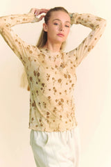 Davi & Dani Floral Mesh Long Sleeve Sheer Layering Top OutfitFlow