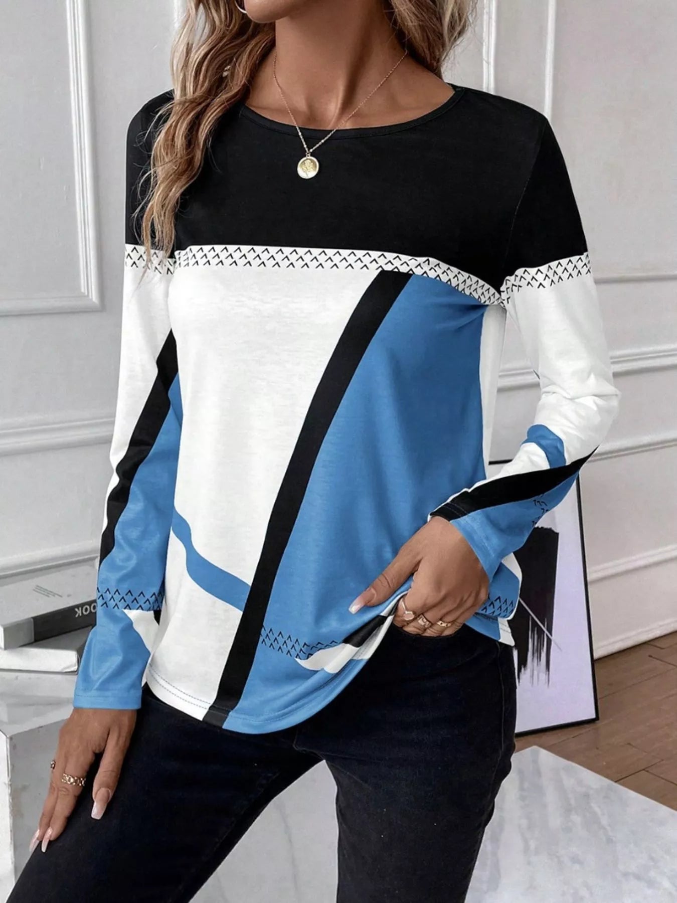 Color Block Long Sleeve T-Shirt OutfitFlow