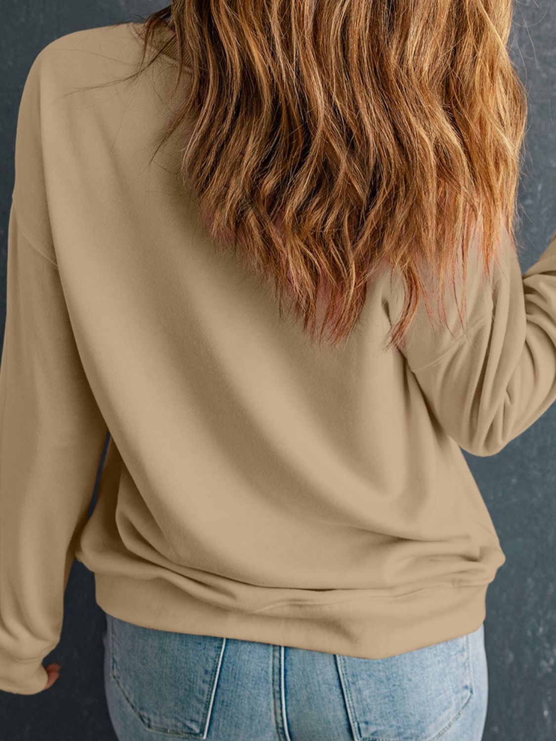 Embroidered Clover Pattern Round Neck Sweatshirt OutfitFlow