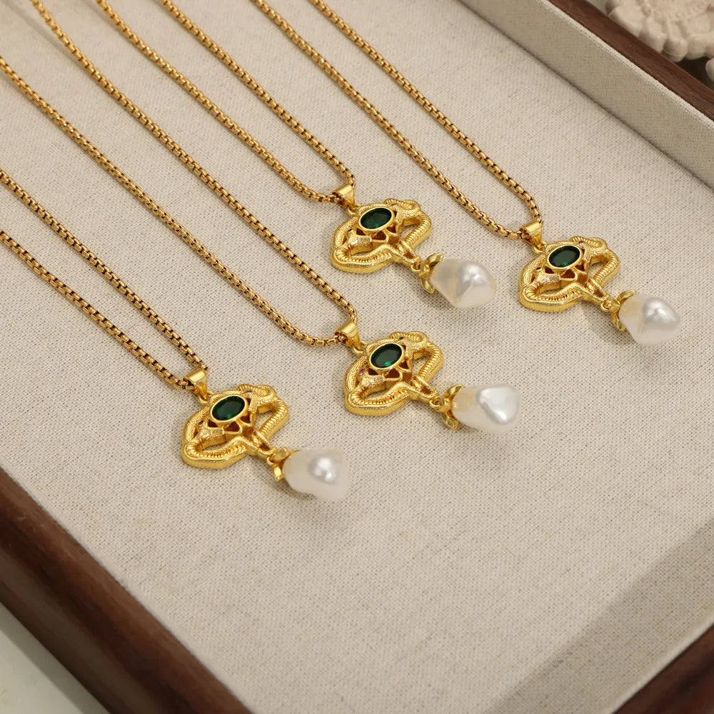Freshwater Pearl Titanium Steel Geometric Necklace Gold One Size OutfitFlow