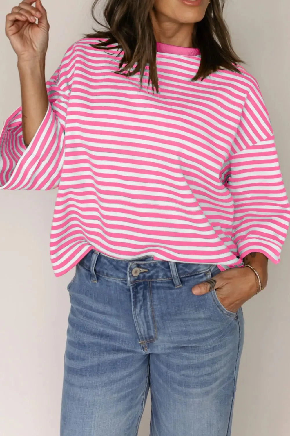 Striped Tie-Back Blouse with Cutout Detail OutfitFlow