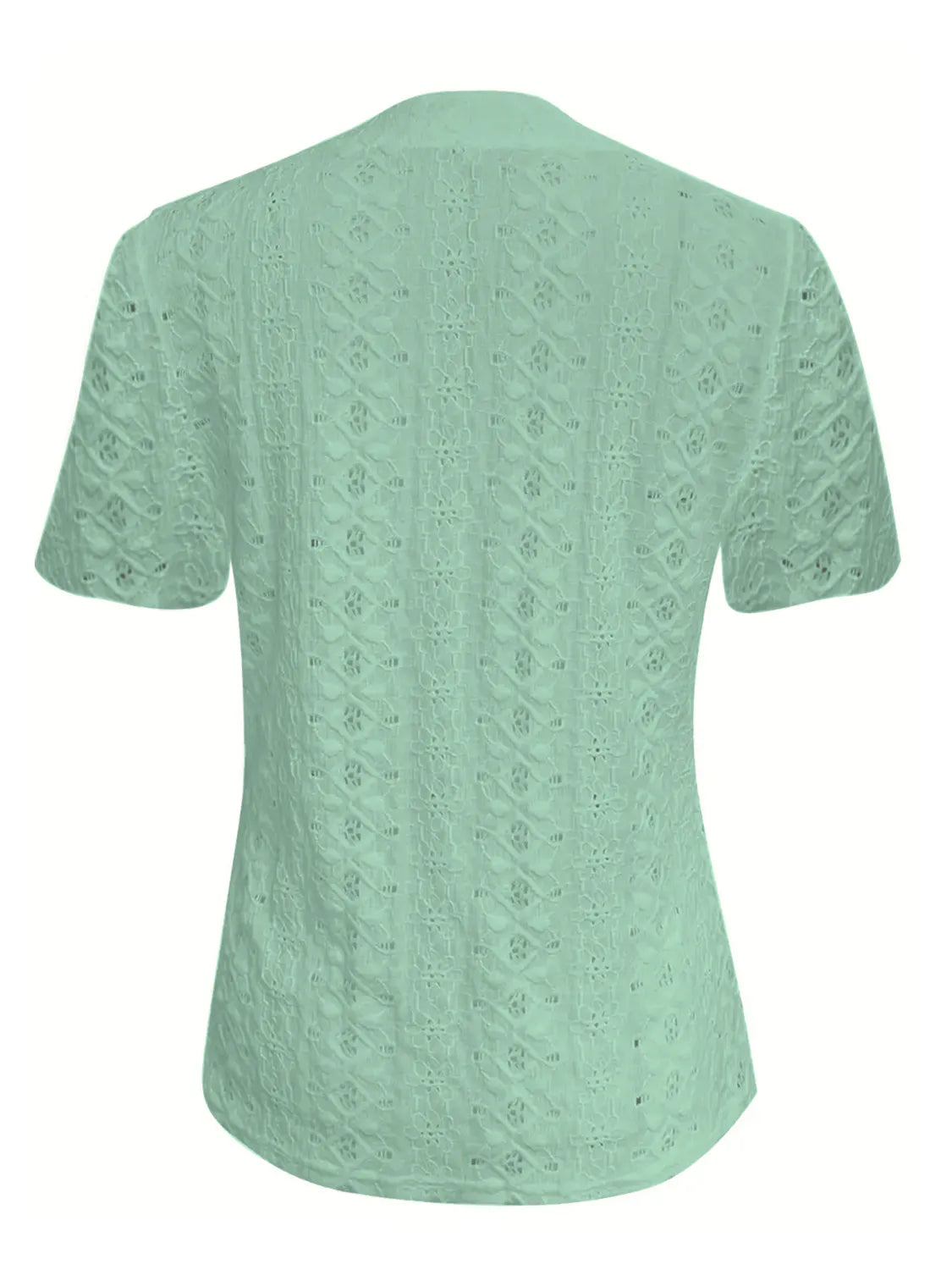 Openwork Notched Short Sleeve Top OutfitFlow
