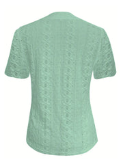 Openwork Notched Short Sleeve Top OutfitFlow