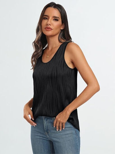 Round Neck Wide Strap Tank Black OutfitFlow