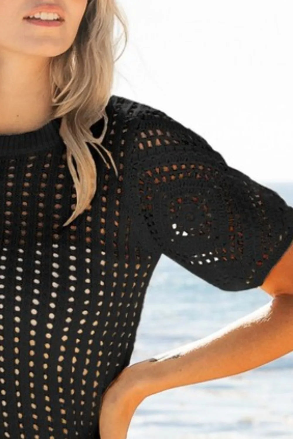 BiBi Crochet Lace Top With Puff Sleeves OutfitFlow