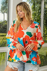 BiBi Floral Woven Tiered V Neck Top Trendsi