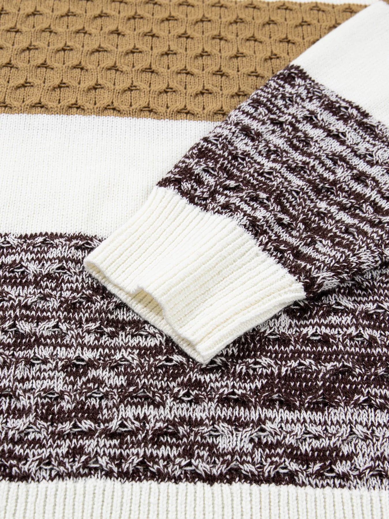 Mixed Texture Knit Striped Color Block Loose Sweater OutfitFlow