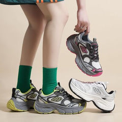 Letter Lace-Up Round Toe Athletic Shoes OutfitFlow