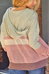 Outfit Flow - Color Block Long Sleeve Drawstring Hooded Sweater