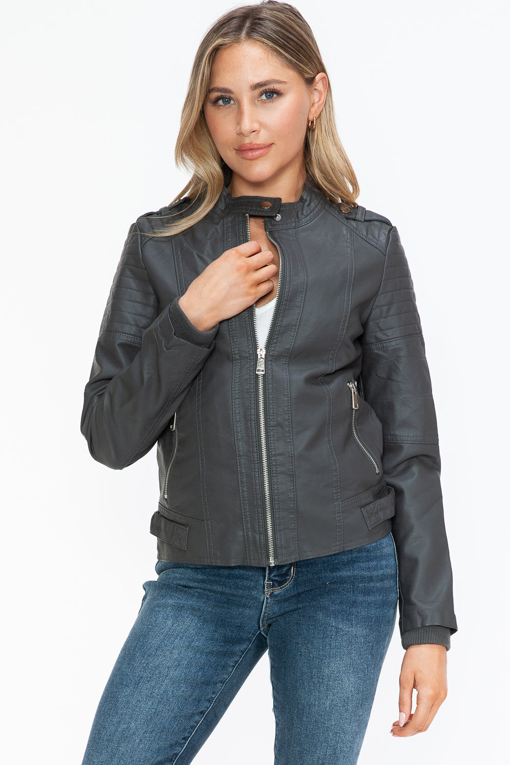 Outfit Flow - Snobbish PU Leather Biker Jacket with Side Zip Pockets