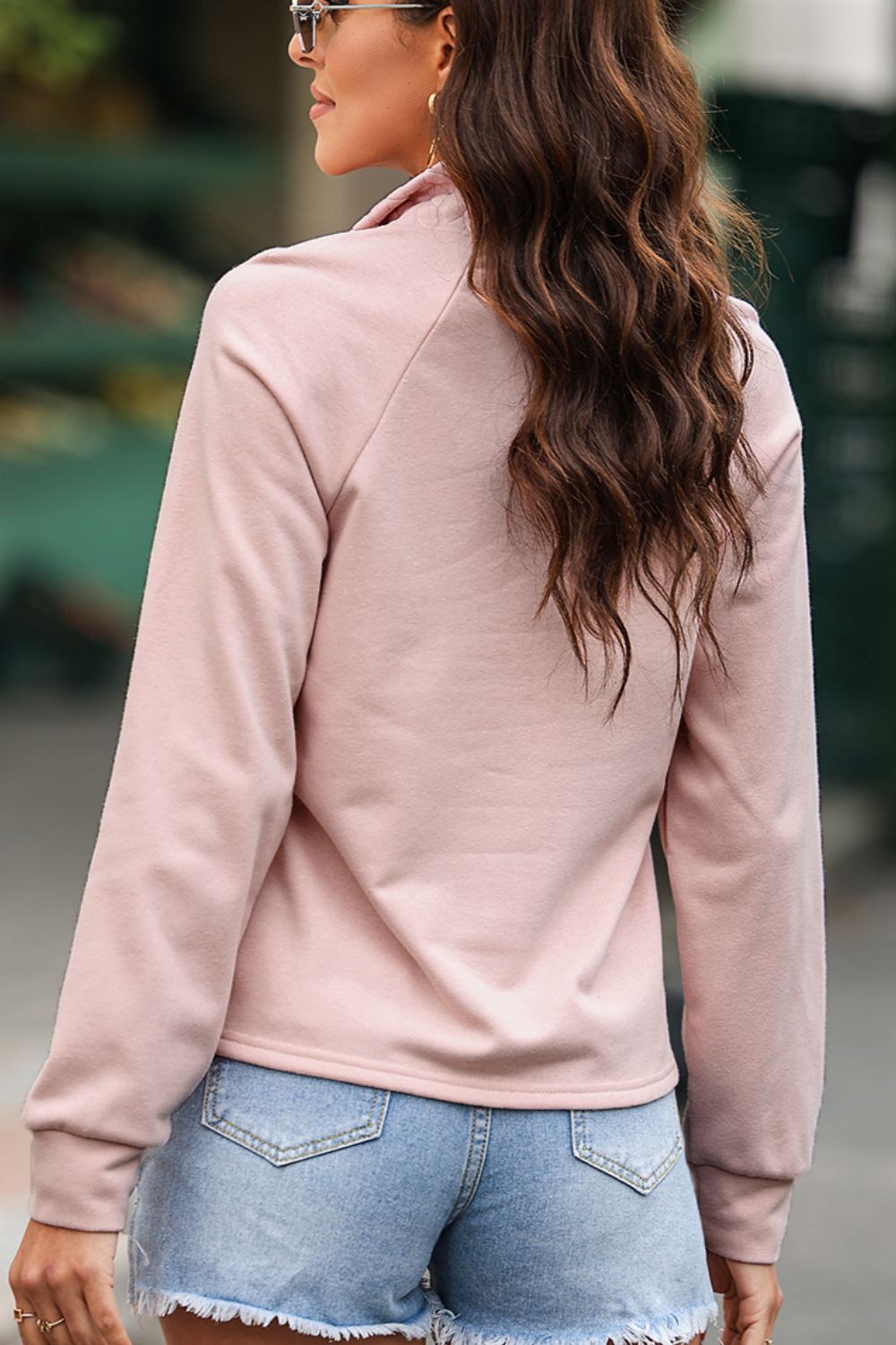 Outfit Flow - Textured Quarter Zip Long Sleeve Sweatshirt