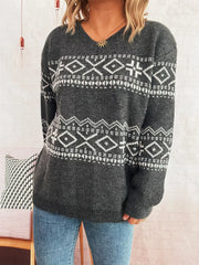Geometric Dropped Shoulder Long Sleeve Sweater OutfitFlow