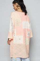 POL Double Gauze and Lace Mix Cardigan with Embroidered Detail OutfitFlow