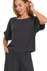 Zenana Round Neck T-Shirt and Wide Leg Pants Set OutfitFlow