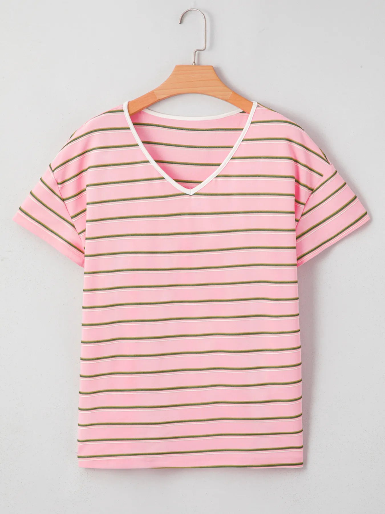 Striped Casual V-Neck T-Shirt OutfitFlow