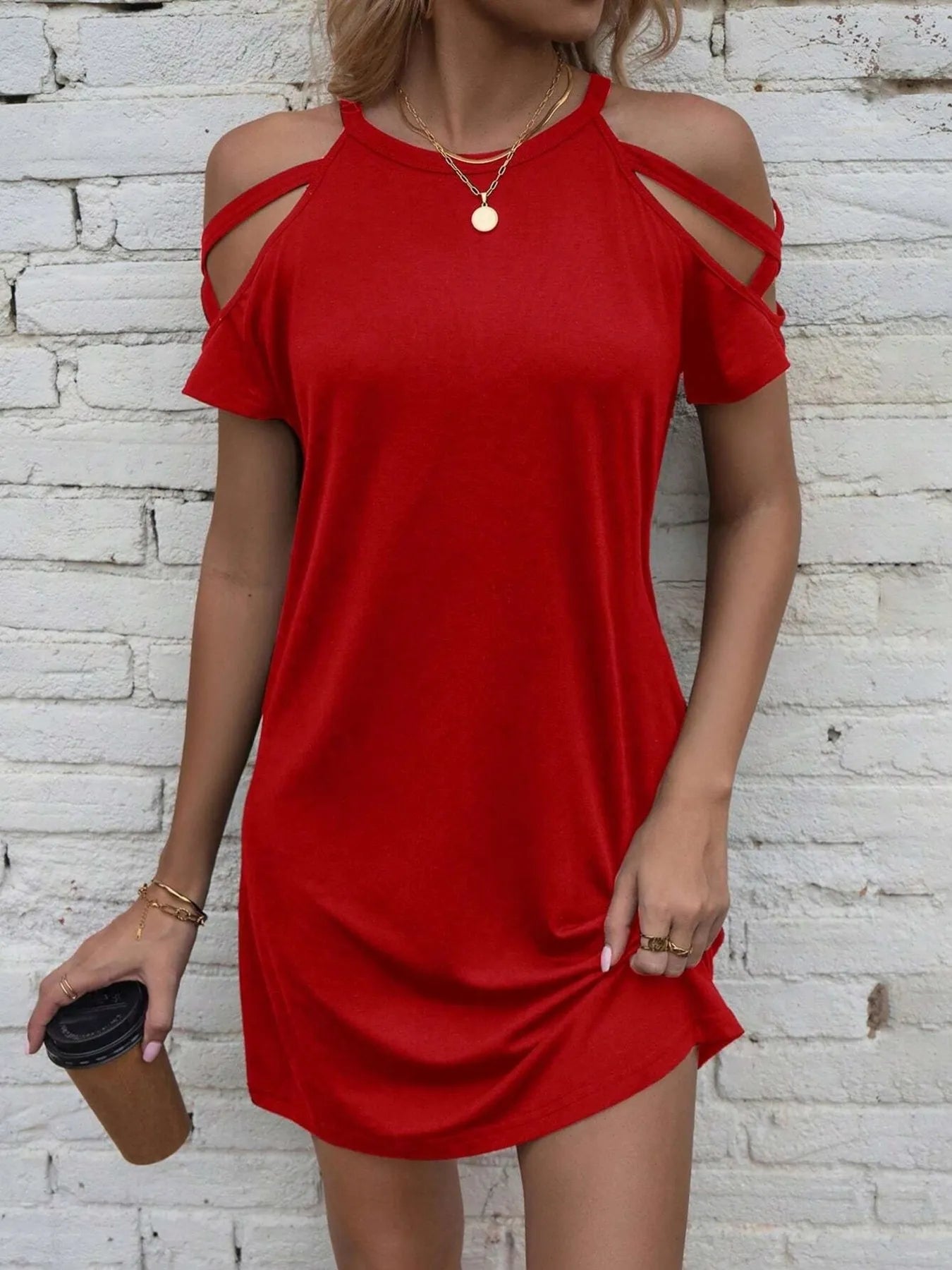 Cold Shoulder Mini Dress Red OutfitFlow