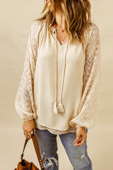 Outfit Flow - Tassel Tie Neck Long Sleeve Blouse