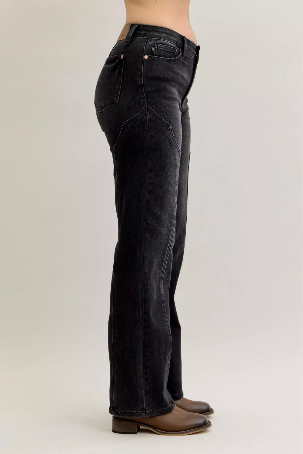 Judy Blue Mid Rise Straight Western Seam Detail Jeans Trendsi