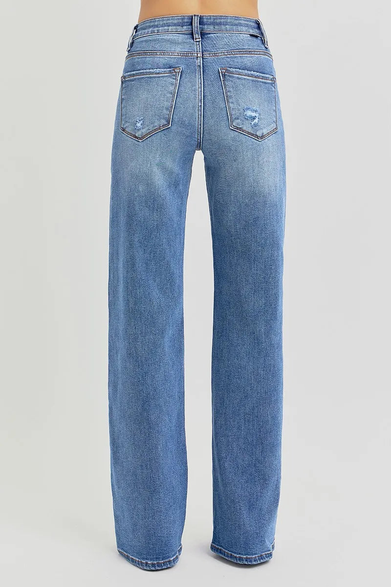 RISEN Full Size Tummy Control Elastic Band High Rise Wide Jeans Plus Size OutfitFlow
