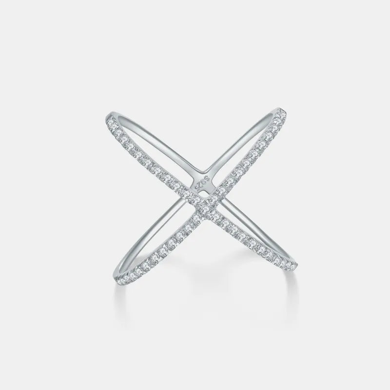 925 Sterling Silver Moissanite Crisscross Ring Silver OutfitFlow