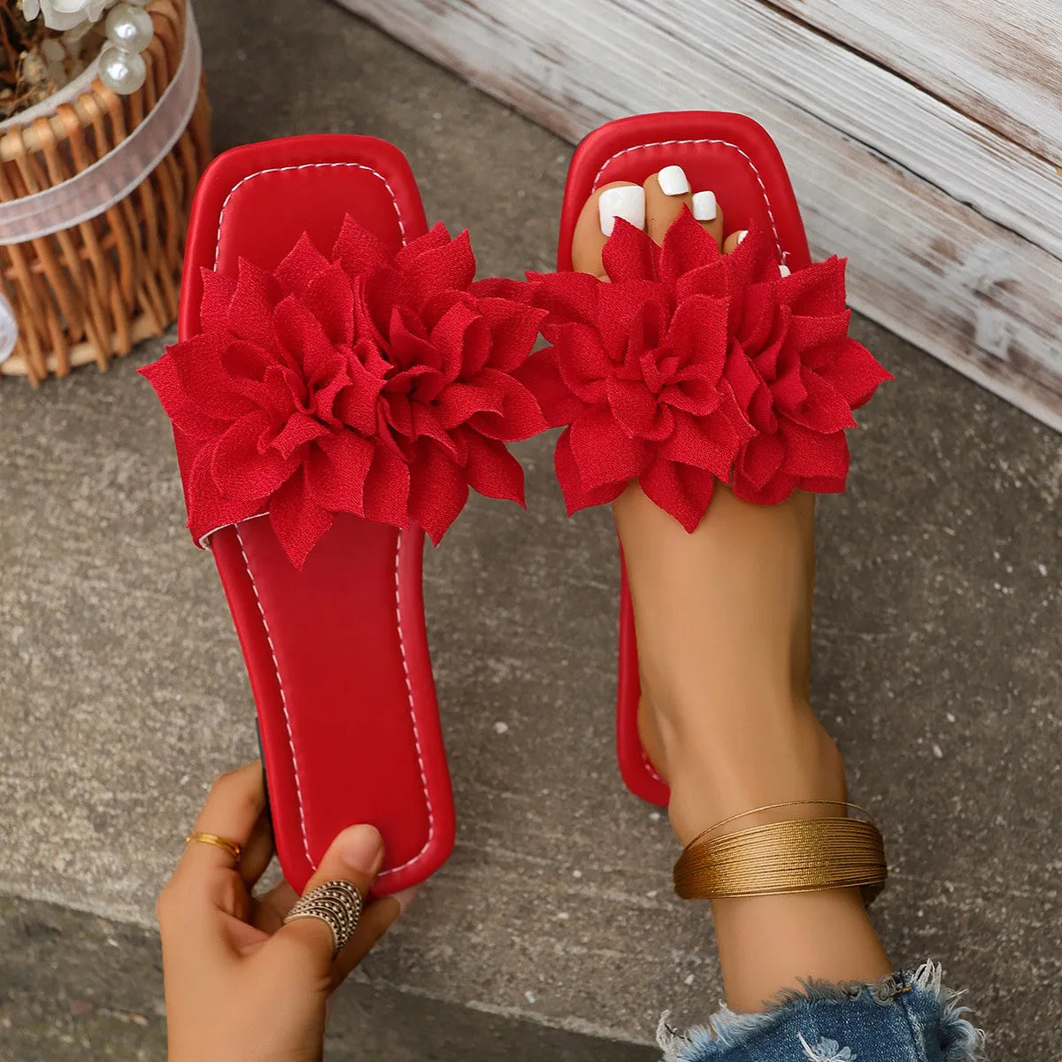 Open Toe Flats Sandals Red OutfitFlow