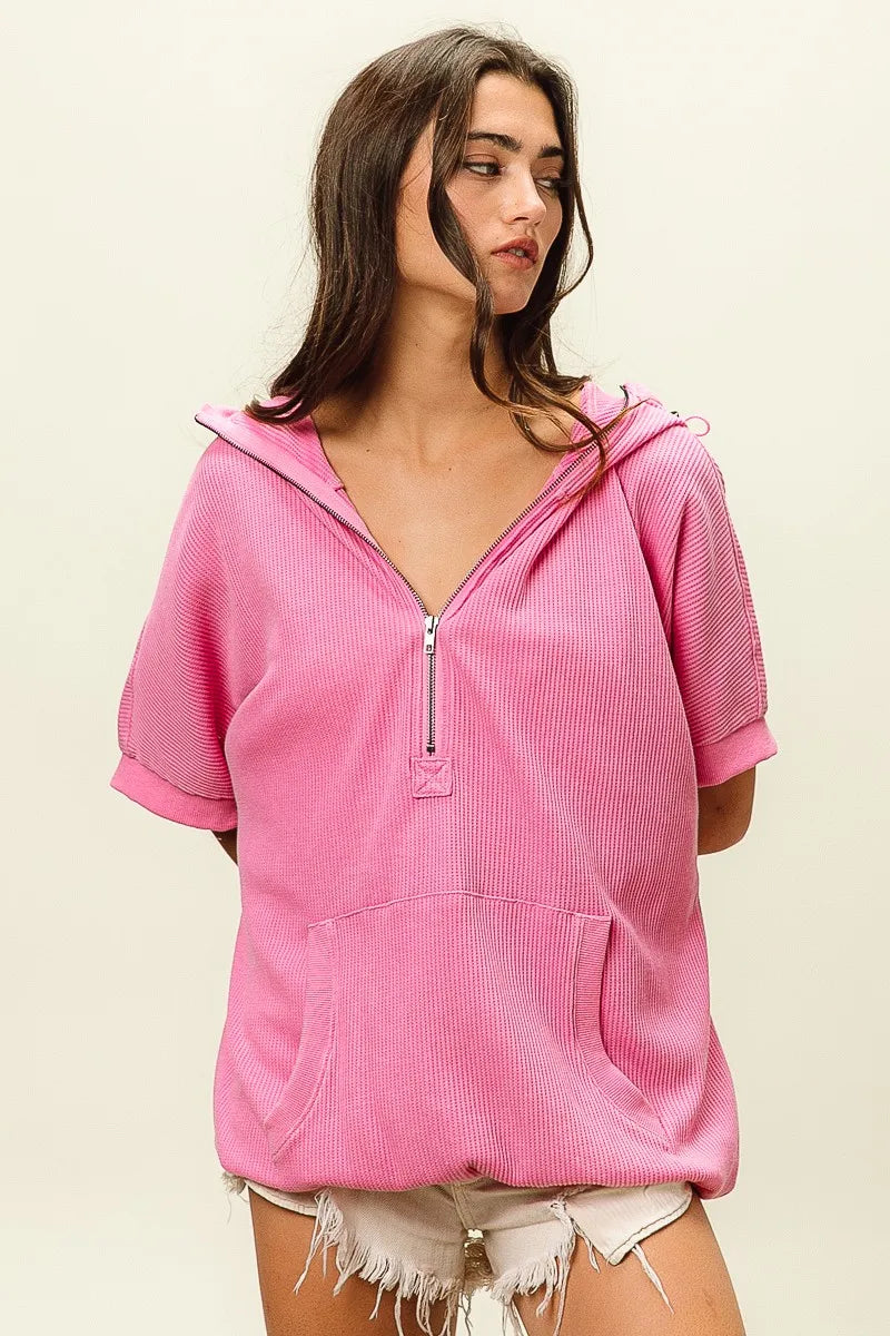 BiBi Vintage Washed Waffle Thermal Hoodie OutfitFlow