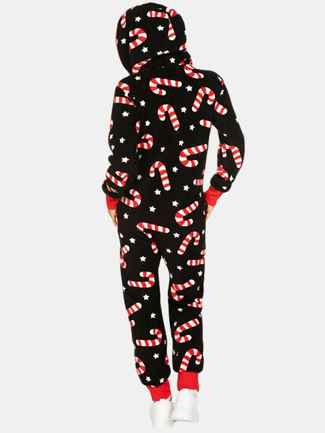 Outfit Flow - Printed Zip Up Long Sleeve Hooded Jumpsuit