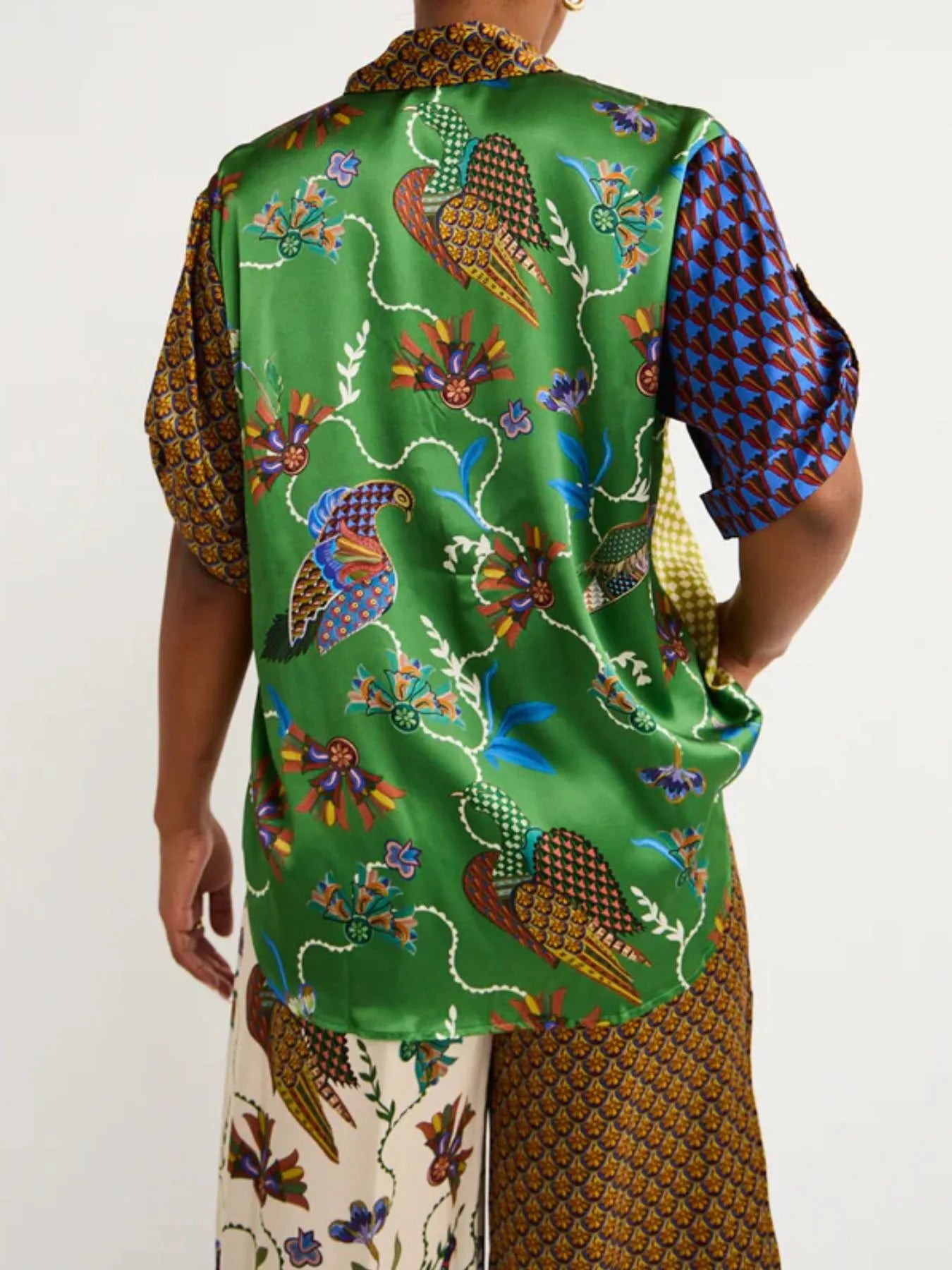 Printed Button Down Shirt and Pants Set OutfitFlow