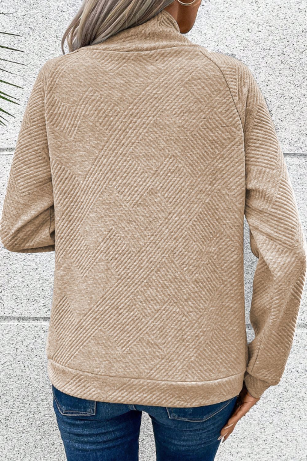 Outfit Flow - Textured Turtleneck Long Sleeve Sweatshirt