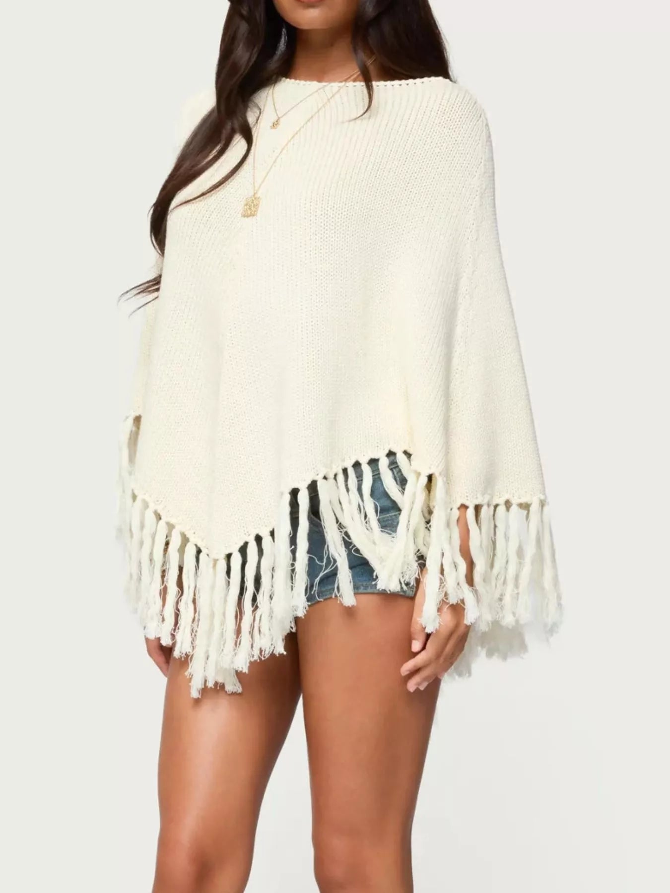 Fringe Cape Sleeve Sweater OutfitFlow