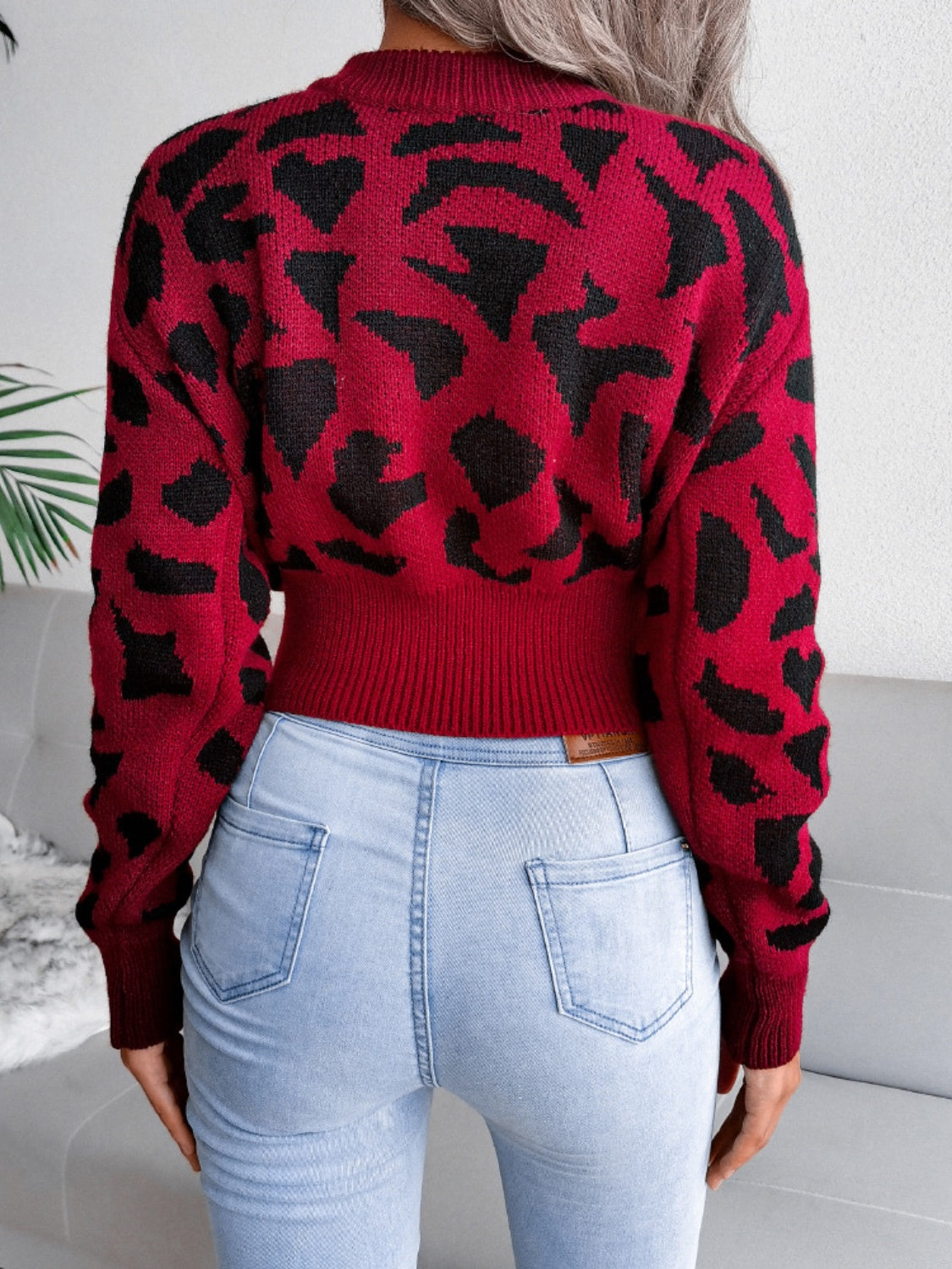 Outfit Flow - Leopard Round Neck Dropped Shoulder Sweater