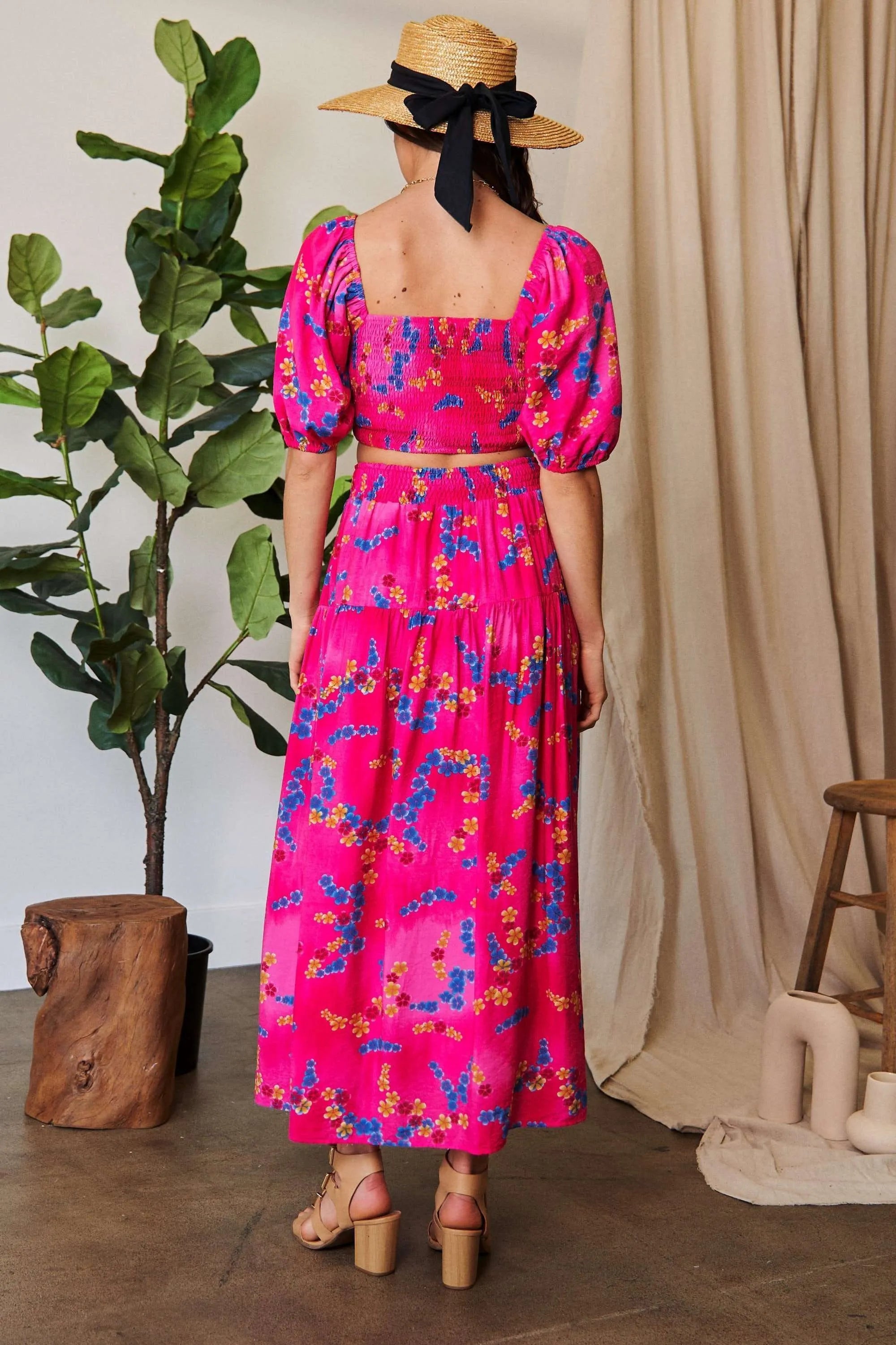 Davi & Dani Printed Smocking Waistband Ruffled Maxi Skirt OutfitFlow