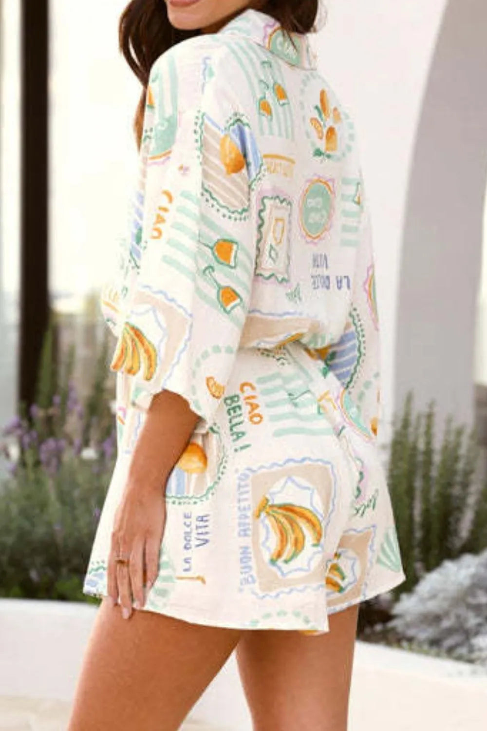 Printed 3/4 Sleeve Romper OutfitFlow