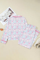 Wreath Pattern Christmas Tied Front Long Sleeve 2pcs Pajama Set OutfitFlow