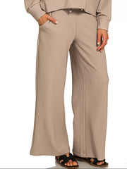 Zenana Ribbed Round Neck Pullover and Drawstring Pants Set OutfitFlow