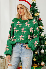 Outfit Flow - Reindeer Round Neck Drop Shoulder Sweater