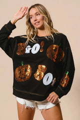 BiBi Halloween Theme Sequin Embroideries Sweatshirt Trendsi