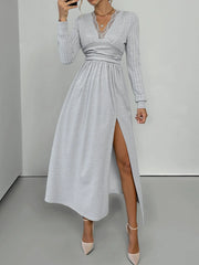 Lace Detail V-Neck Maxi Dress with Side Slit OutfitFlow