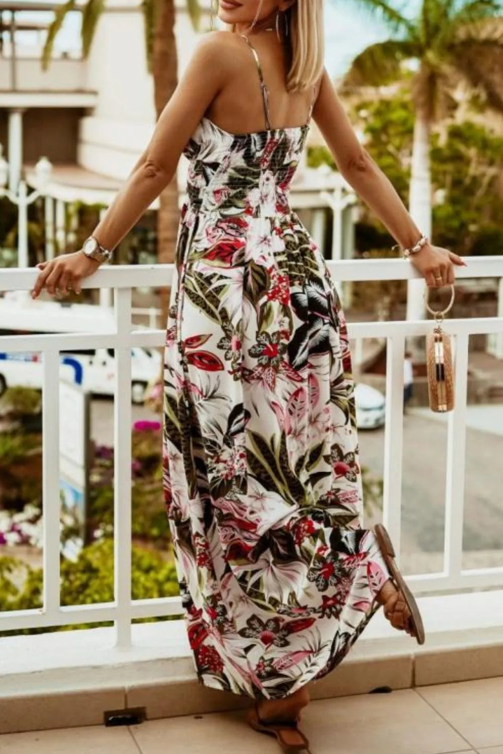 Printed Spaghetti Strap Maxi Dress OutfitFlow