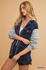 Umgee Contrast Hooded Chenille Jacket OutfitFlow