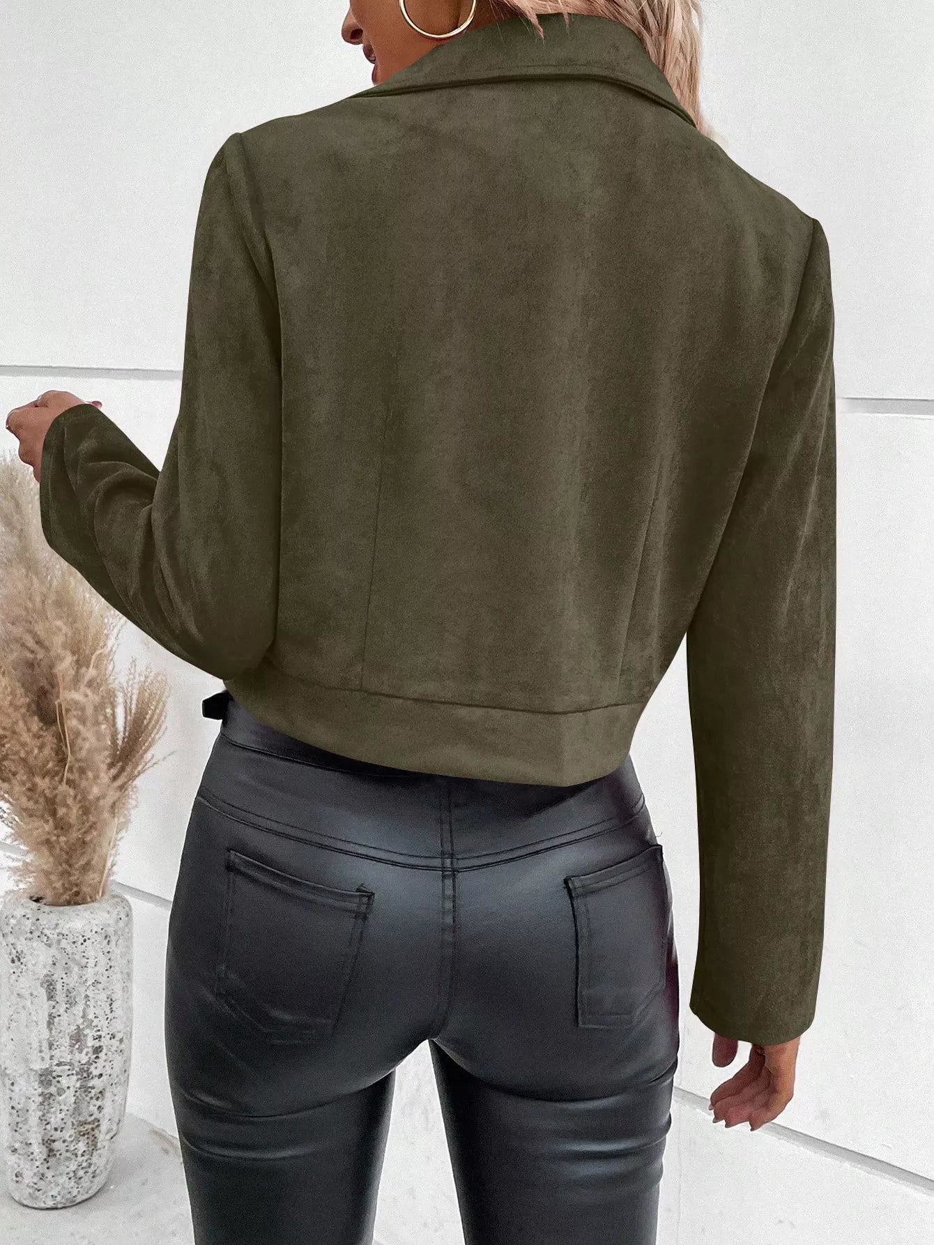 Suede Moto Jacket with Zip Detail Trendsi