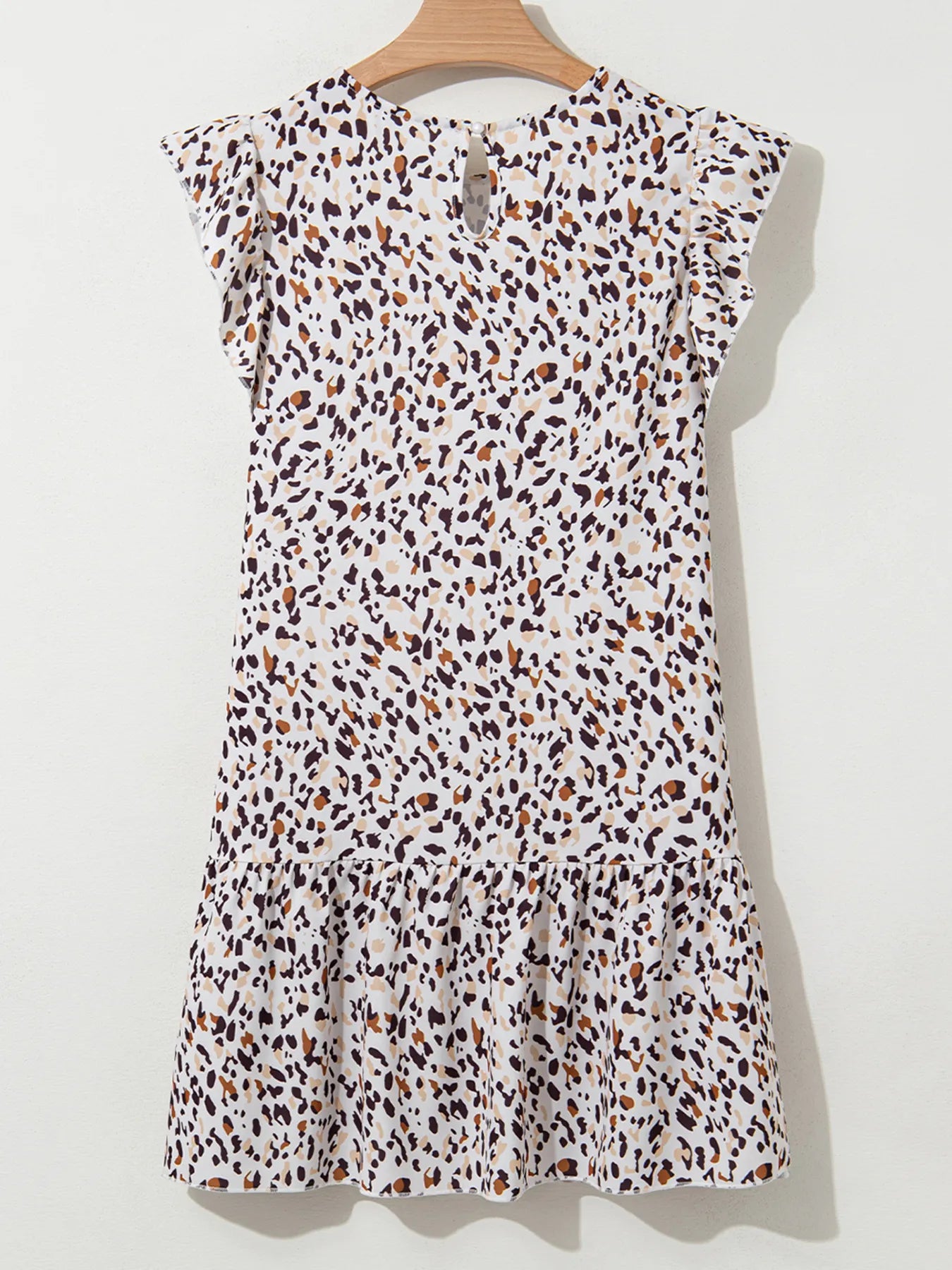 Leopard Ruffled Flutter Sleeve Keyhole Back Mini Dress OutfitFlow