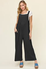 Outfit Flow - Double Take Full Size Texture Sleeveless Wide Leg Overall