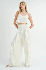 MABLE Crop Cami and Ruffled Wide Leg Pants Set OutfitFlow