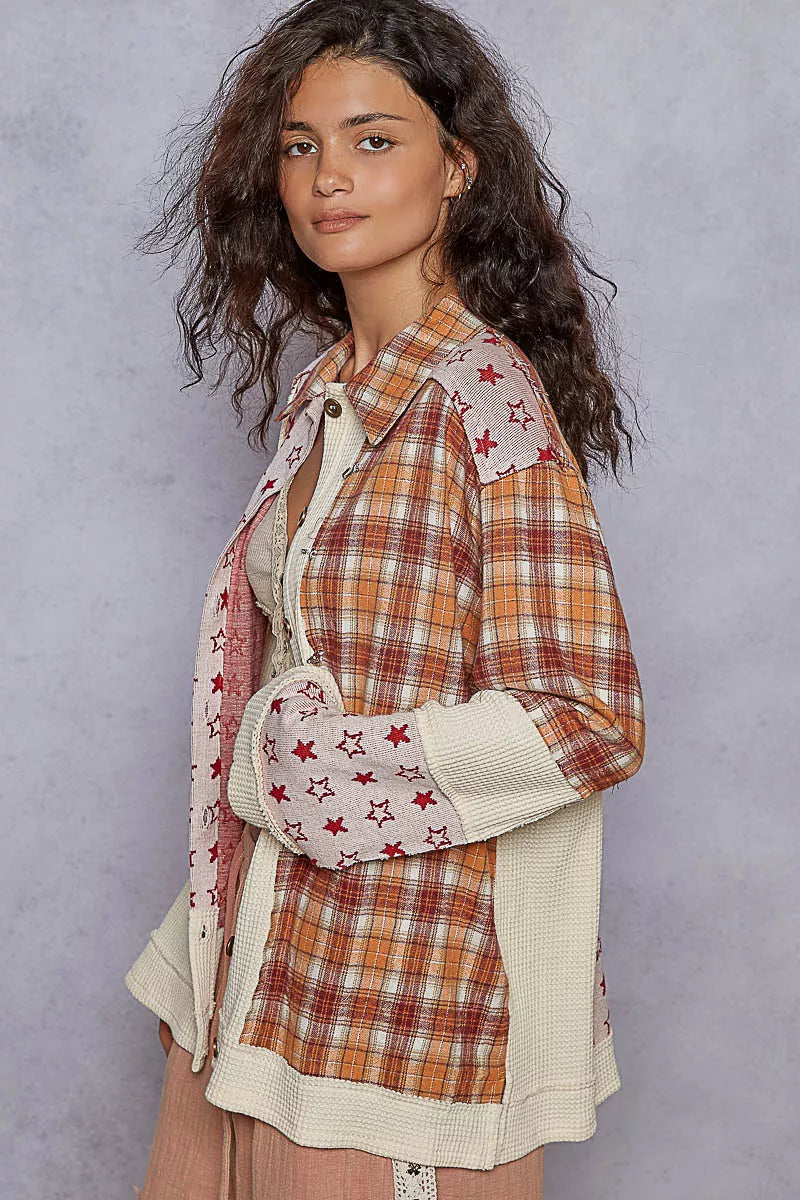 POL Plaid Contrast Button Down Shacket OutfitFlow