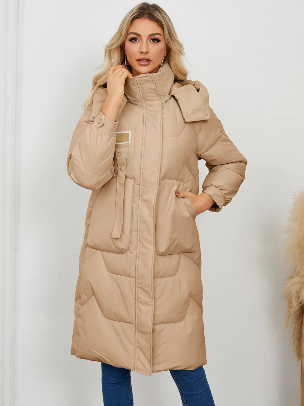 Long Sleeve Longline Hooded Winter Coat OutfitFlow