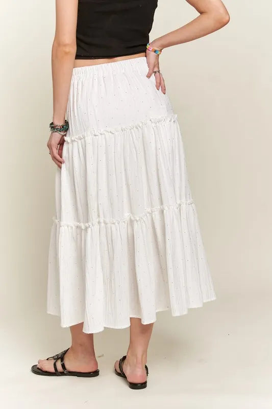 ADORA Rhinestone Accent Tiered Skirt OutfitFlow