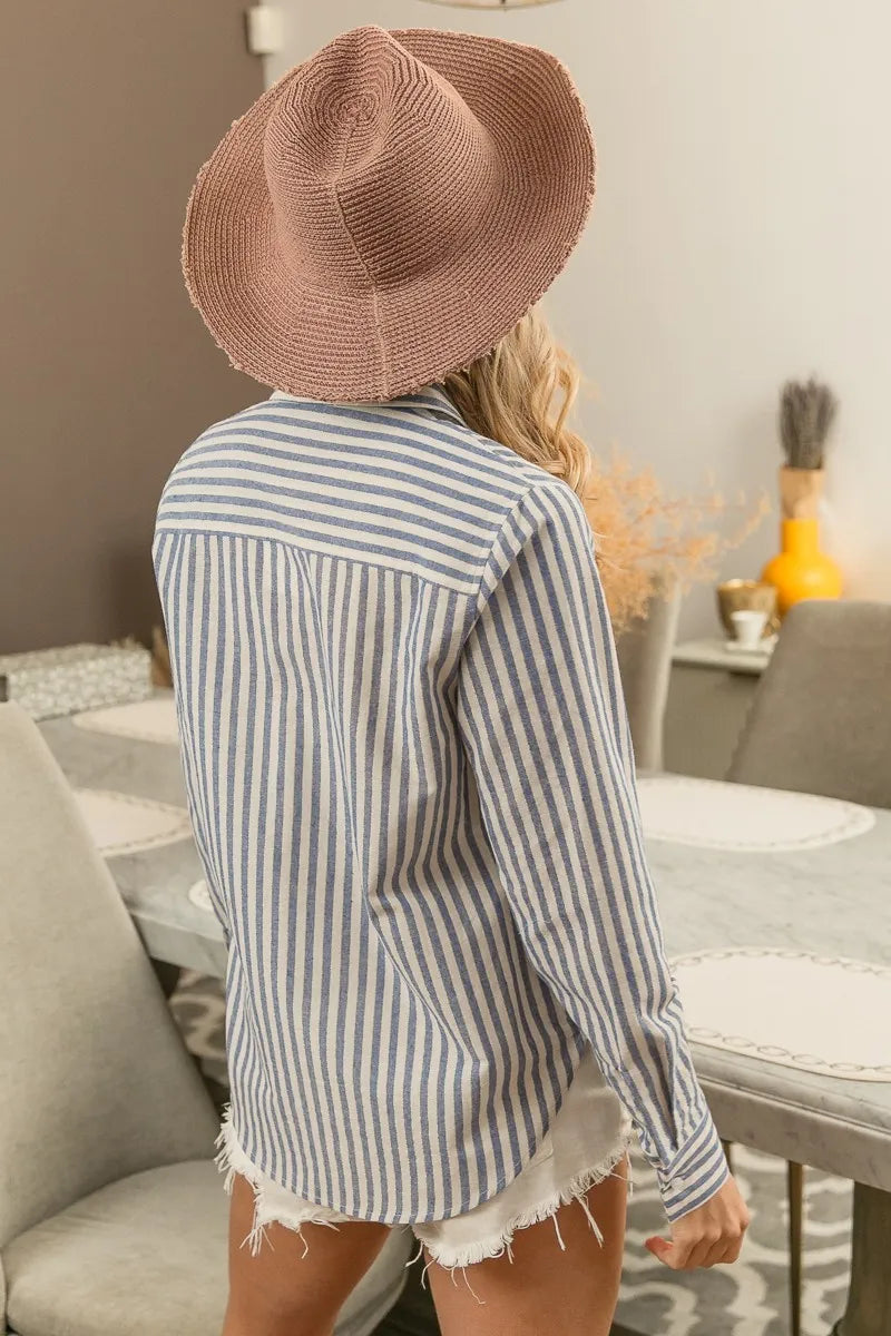 BiBi Lurex Linen Stripe Shirt Button Down Top OutfitFlow