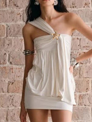 Ruched One-Shoulder Mini Dress OutfitFlow